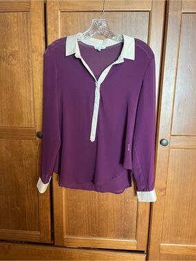 Naked Zebra Plum Sheer Blouse with Champagne Contrast Collar